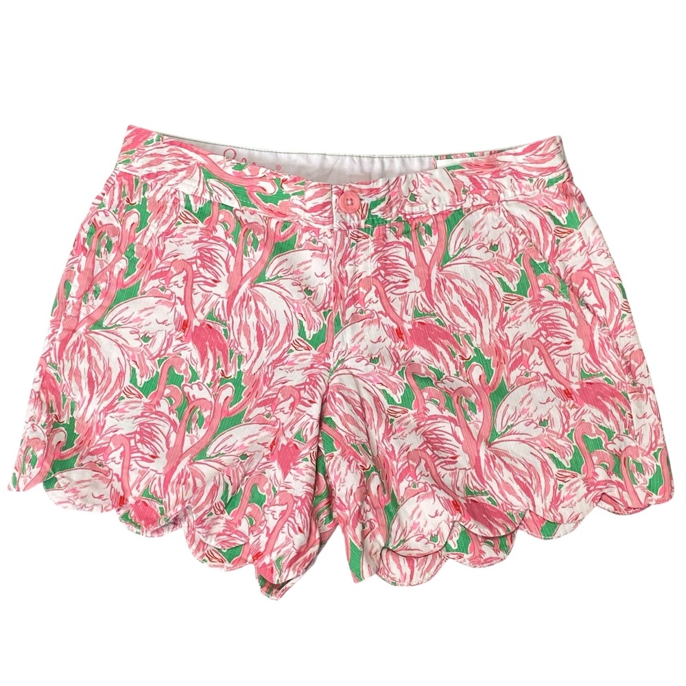 Lilly Pulitzer Buttercup Flamingo Scalloped Shorts Pink Green Women‎ Size 0